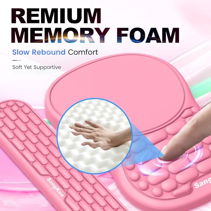 Ergonomic Keyboard Wrist Rest and Mouse Pad Wrist Support Set, Pink | Ergonomic Memory Foam,Pain Relief Wrist Support,Non-Slip Base, Waterproof Smooth Surface,Office & Gaming Desk Accessories