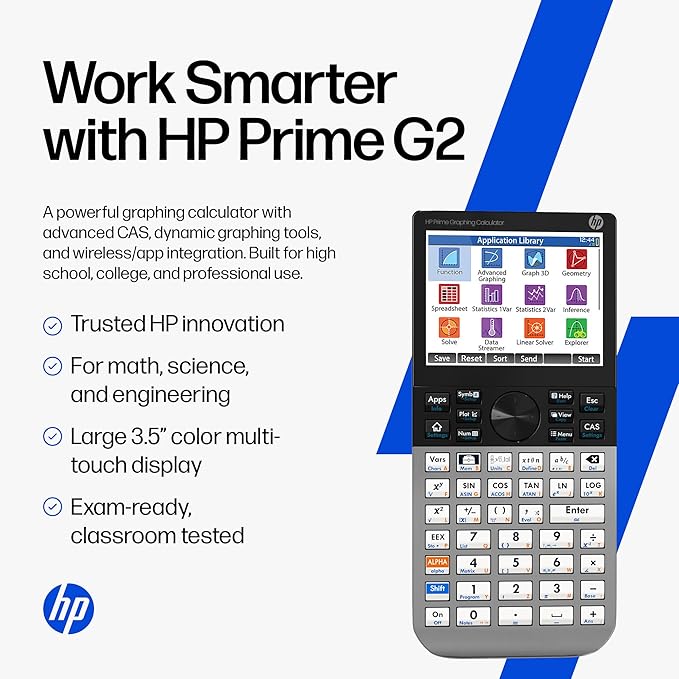HP Prime G2 Graphing Calculator – Multi-Touch 3.5" Color Display CAS Exam Approved SAT/AP/IB Scientific Calculator for School, Highschool, College Students – Programmable, 256MB, Includes Case + Cloth