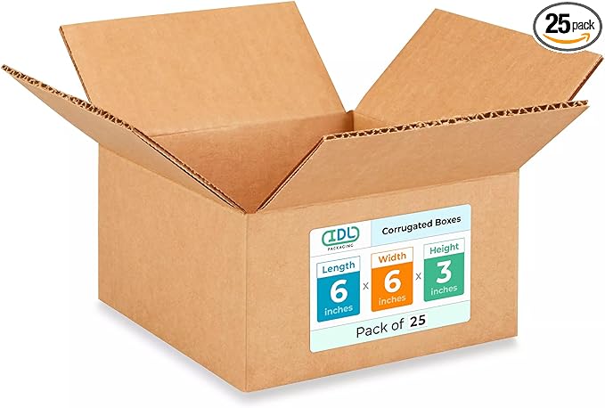 Small Moving & Shipping Boxes 6"L x 6"W x 3"H (25-Pack) - Extra Strength 200 lb vs Regular - USA-Made Corrugated Moving Box - Small Cardboard Box - Moving Box Heavy Duty by IDL Packaging