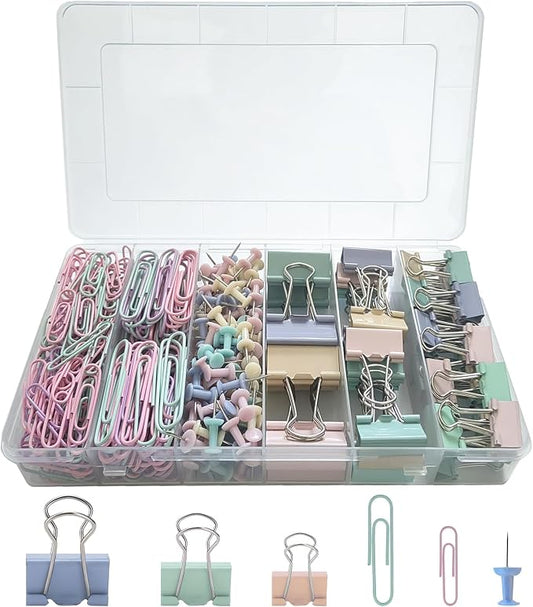282 Pcs Colored Office Clips Set Binder Clips and Paper Clips Push Pin Colored Assorted Sizes Small Medium Large for Home School Office Supplies