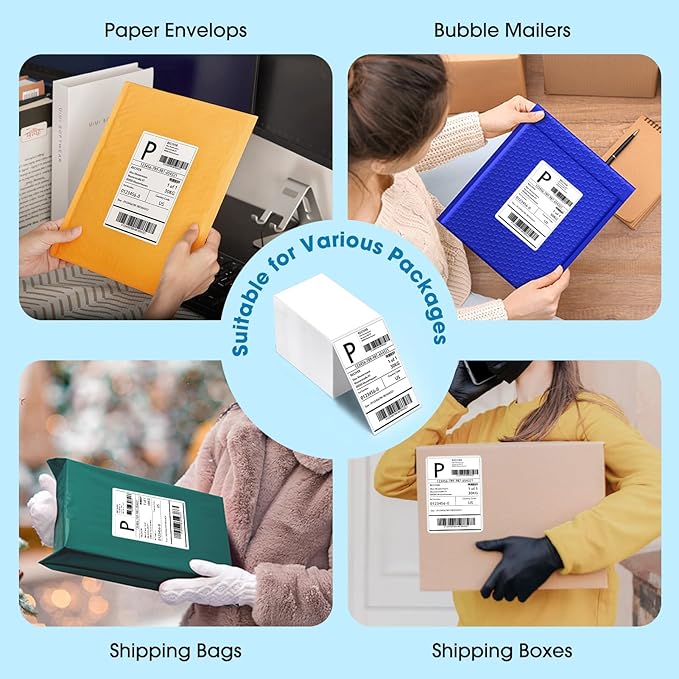 Fuxury Thermal Labels 4x6 200 Labels Fanfold Direct Shipping Label with Perforated and Strong Adhesive Mailing Stickers Paper Thermal Printer Sticker for Most Printer Shipping Supplies