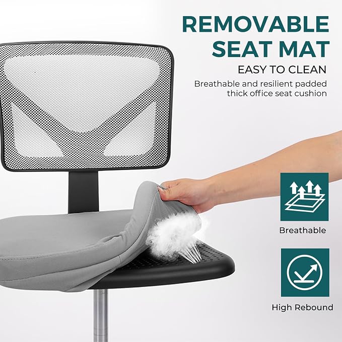 DUMOS Armless Desk Chairs, 2 Pack, Small Home Office Mesh Chairs | Ergonomic Adjustable Mid Back, Swivel Rolling Task, Computer Work Vanity Small Spaces, Light Grey