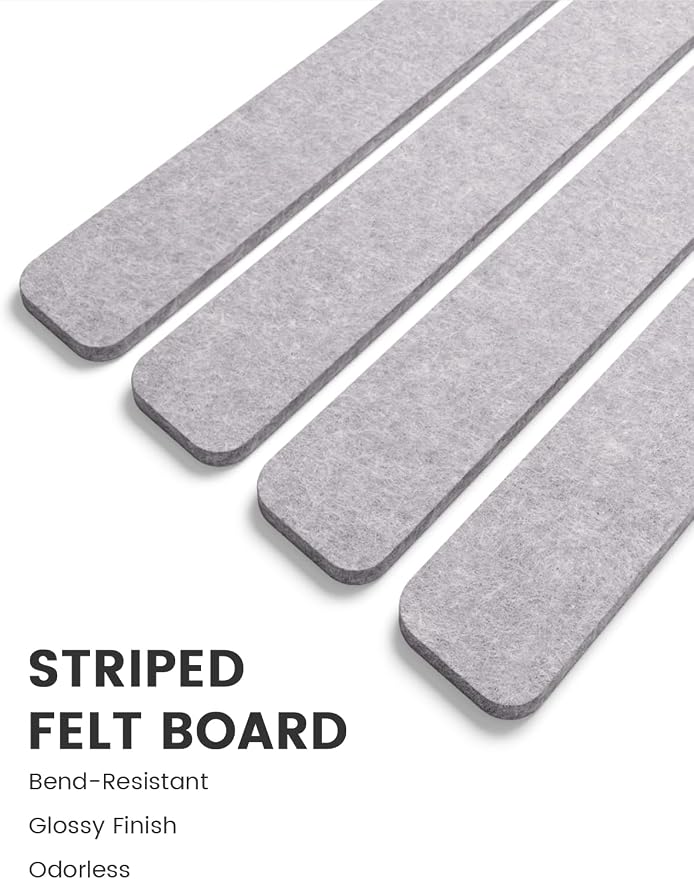 Fluxynara 13" x 2" Felt Wall Panels, Soft Gray | 8-Pack Includes 50 Push Pins and Adhesive Tabs for Photos, Notes and Decor in Bedroom Doors, Home Office or Studios