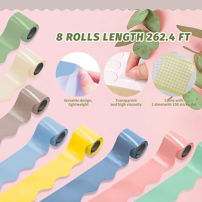 8 Rolls 262.4 Ft Bulletin Board Borders Set - Decorations for Office, School Classroom Decor, Teachers & Home DIY - Posters & Birthday Parties - Board Trim （Neutrals Color）