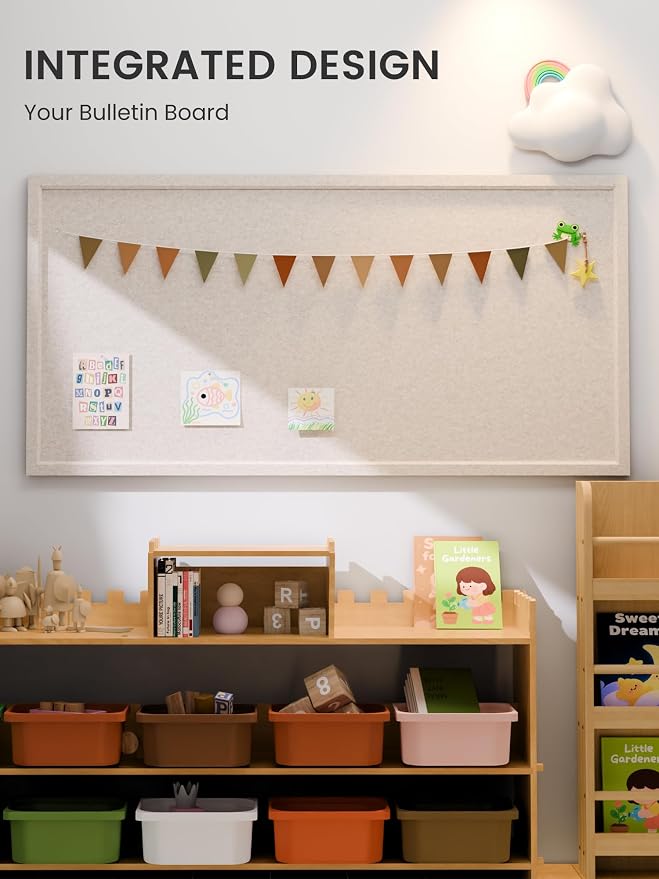 Fluxynara 47.2" x 23.6" Felt Frame Bulletin Board, Oatmeal | Cork Board Alternative with 36 Removable Adhesive Tabs, Foldable Pin Board for Wall, Home, Office, Classroom & Dorm