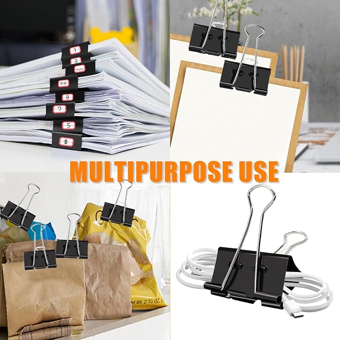 48 Pack Large Binder Clips(2 Inch), Upgrade Support Points Binder Clips | Extra Large Paper Clamps for Office and Home Supplies