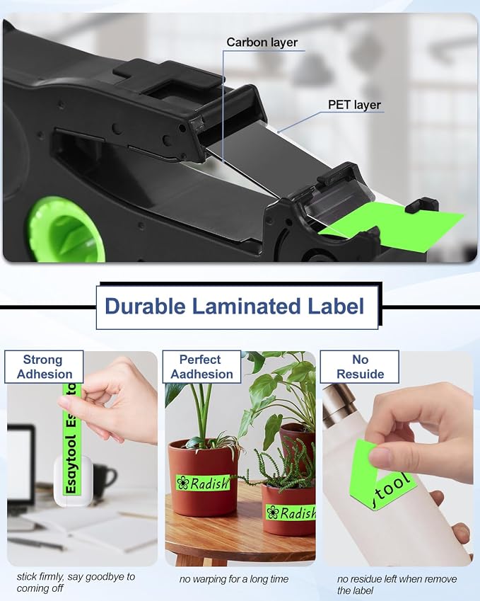 5 Pack Esaytool Replacement for P-Touch TZe-D41 TZeD41 TZD41 18mm 0.7inch Black on Green Fluorescent Laminated Compatible with Ptouch PT-D400 PT-D410 PT-D600 PT-D610BT PT-D460BT Label Maker