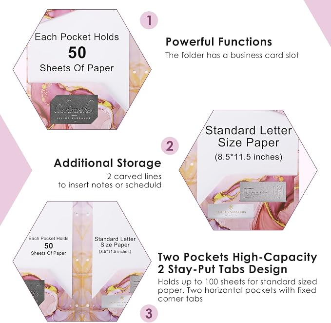 Ddaowanx 8 pcs Plastic Folders with Pockets,3 Hole Punched Folders | Heavy Duty Binder Folder for 3 Ring Binder,Cute Marble Colors 2-Pocket Folders for Documents,Back to School Supplies