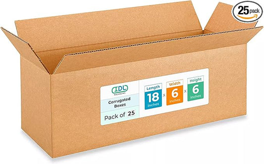 Long Moving & Shipping Boxes 18"L x 6"W x 6"H (25-Pack) - Extra Strength 200 lb vs Regular - USA-Made Corrugated Boxes for Packaging Moving Stuff - Box for Packaging - Heavy Duty Box by IDL Packaging