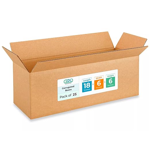 Long Moving & Shipping Boxes 18"L x 6"W x 6"H (25-Pack) - Extra Strength 200 lb vs Regular - Corrugated Boxes for Packaging Moving Stuff - Box for Packaging - Heavy Duty Box by IDL Packaging | Extra Strength 200 lb vs Regular - Corrugated Box for Packa...