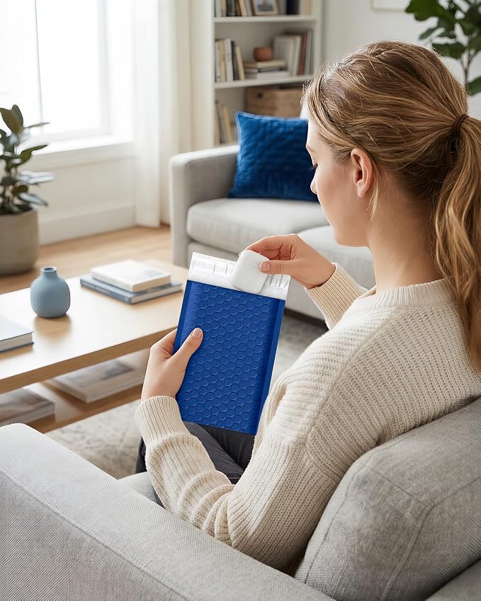 GSSUSA Blue Bubble Mailers 4x8" 800 Pack Padded Envelopes Self Seal | 4x7" Usable Size, Shipping Bags for Jewelry Card Makeup, Strong Adhesion, Tear Proof Waterproof, Small Business Supplies
