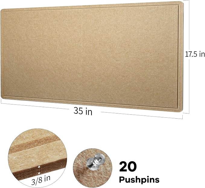 Felt Bulletin Board 35x18 inches, Decorative Pin Board for Home & Office | Cork Board Alternative for Wall with Push Pins, Display Mood Board for Photos, Notes & Reminders