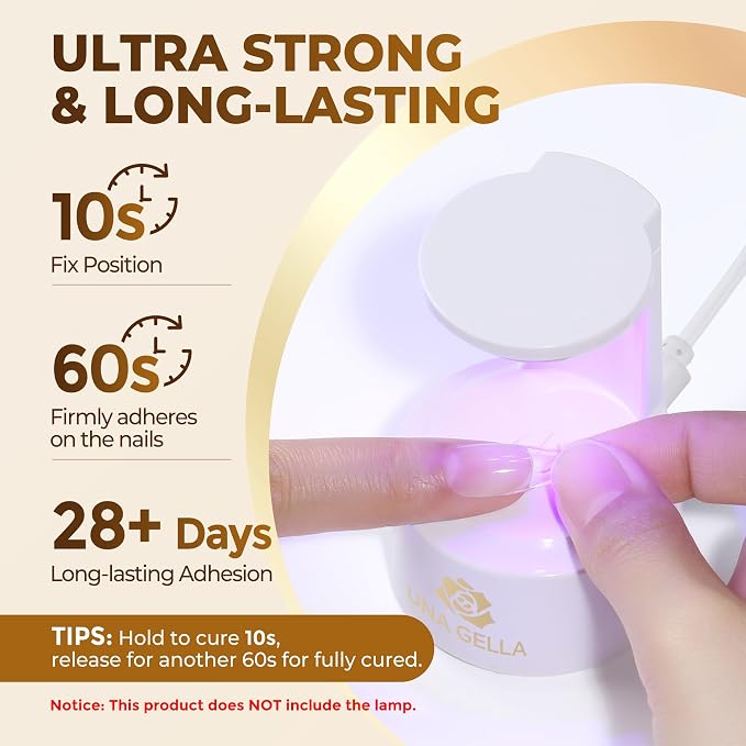 UNA GELLA 9 in 1 Gel Nail Glue U V Super Hold for Gel Nails Tips 10ml | Brush On Nail Glue for Light-Color Press On Nails, Rhinestones, Base coat, Blooming Art, Acrylic Tips, Lamp Cured Need