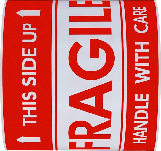 Hybsk This Side Up Fragile Stickers 3x5 inch Handle with Care Shipping and Packing Warning Adhesive Label 100 Per Roll (3x5 inch)