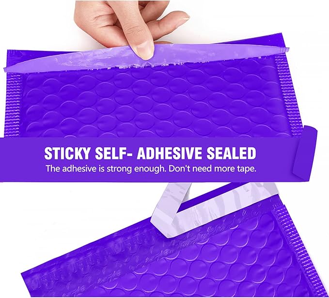 HBlife 50Pcs Bubble Mailers, 6x10 Inches Self Seal Purple Poly Mailers, Padded Envelopes Shipping Bags Packaging for Small Business