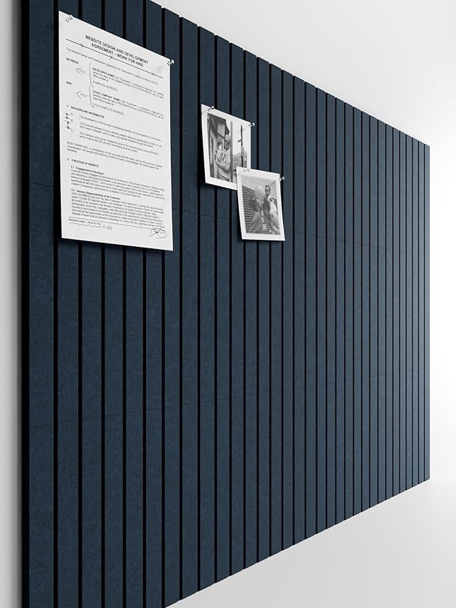 Bumusty Large Cork Board Alternative-48 x 36" Felt Bulletin Board Tiles, with 30 Pushpins, 70 Adhesive Tabs, 12-Pack Slat Wall Paneling, Cork Boards for Office Push Pin Board Felt Board-Navy Blue