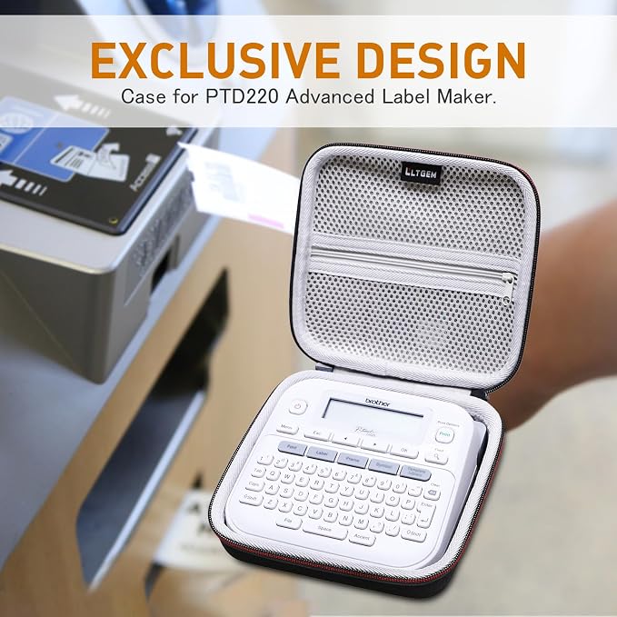 LTGEM Label Maker Case for Brother P-Touch PTD220/PTD210 | Hard EVA Shell, Water-Resistant, Shock Protection, Scratch-Resistant Interior, Portable Travel Storage Case Only