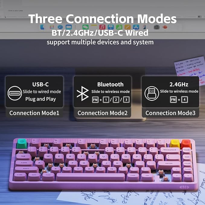 nuphy Node75 Wireless Mechanical Keyboard, 75% Gaming Keyboard | Hot Swappable, For Mac / Windows, Supports Touch Gestures, For Bluetooth, 2.4GHz, USB-C, RGB Backlit, PBT Keycaps