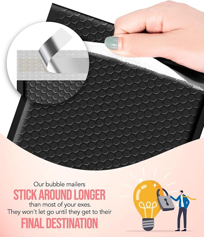 GSSUSA Black Bubble Mailers 8.5x12 Large Padded Envelopes 250 Pack Strong Adhesion Self-Seal Bubble Envelopes for Mailing Clothes,Magazines