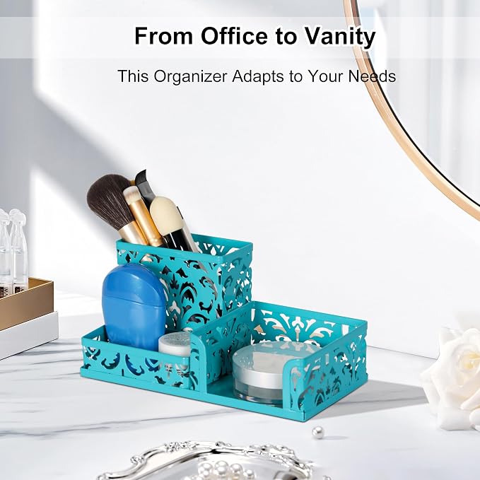EasyPAG Desk Organizer with 3 Compartment for Pencil Sticky Note Holder and Office Accessories,Dark Teal