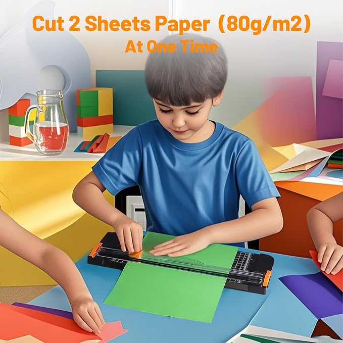 12-Inch A4 Paper Cutter 3-Piece Set with Automatic Safety Guard, Precision Side Ruler, Non-Slip Base – Ideal for Craft Paper Gift Cards Coupons Labels Photos – Durable Black Trimmer for Home & Office