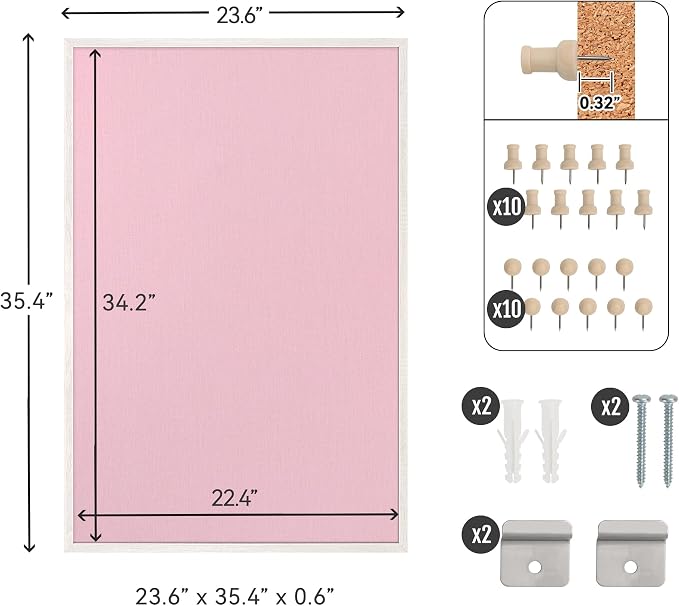 SELEAD Double-Sided Linen and Cork Bulletin Board (36"x24", Pink) | 2-in-1 Fabric Linen Cork Pinboard, White Wood Frame Wall Decor Photo Display Vision Board for Home Family, Bedroom, Dorm Room