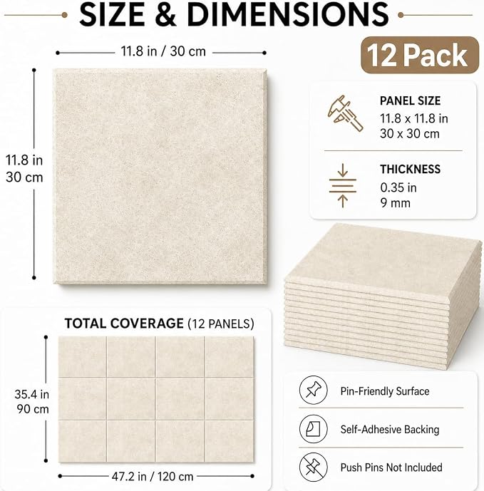 Felt Bulletin Board Tiles, Cork Board Alternative, 48 x 36 in | 0.35 in modular felt wall tiles for notes, photos, schedules, reminders in offices, classrooms, home & office workspace