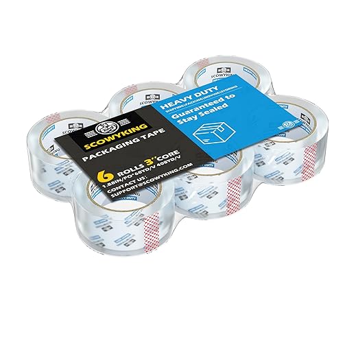 6 Rolls Clear Packing Tape, 1.88 Inch x 68 Yards, 2.7 Mil Thick - Heavy Duty Shipping Tape for Moving, Sealing Boxes, Packaging - Strong Adhesive, Crystal Clear, Residue-Free