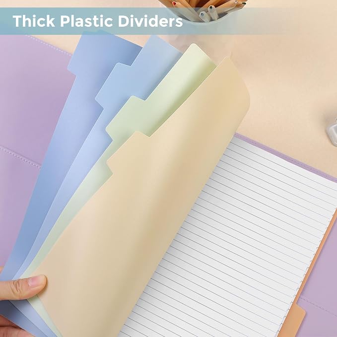 SKYDUE 8 Tab Write & Erase Durable Plastic Dividers for 3 Ring Binders | Letter Size Binder Dividers with Sticker Labels,Aesthetic Pastels Tab Divider Perfect for School, College & Office Life,1 Set