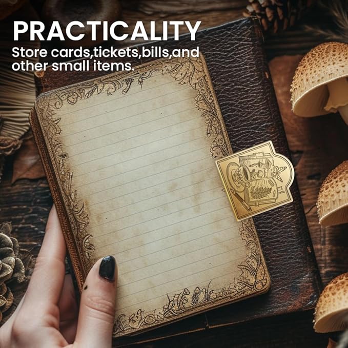 ANATTASOUL Travel Journal Clip Vintage Mushroom and Notebook Metal Book Clips, Decorative Heavy Duty Journal Clips to Hold Journal Open for Notebook, Photo, Bookmark, Office Kitchen Home DIY Use