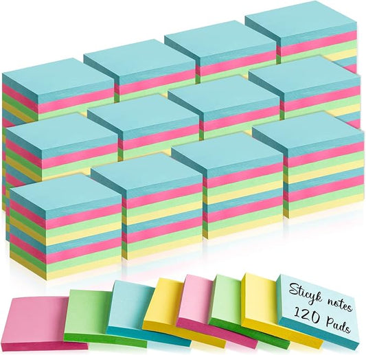 Fainne 120 Pads Sticky Notes Bulk 1.5x2,Simple Style,Classic Color,120 Pads | Bulk Mini Posted Pads, 50 Sheets Each, Self Stick Memo Paper for Office School Notebook, Bright Assorted Colors