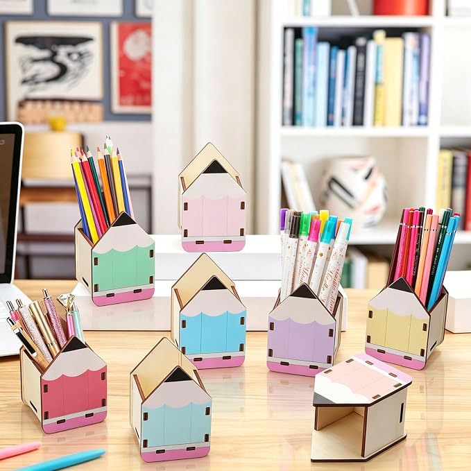 AWIZOM 8 Pcs Pencil Shaped Holders Wooden Pen Storage Dispenser Organizers | Wood Desktop Stationery Pot Bulk for Teacher Appreciation Gifts Classroom Back to School Office Desk Organization,8 Colors