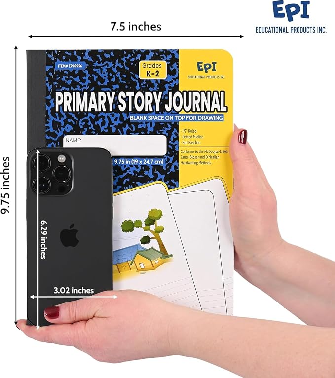 960 Pack (Pallet) EPI Primary Ruled Composition Notebook Bulk, 200 pages (100 Sheets), 9-3/4 x 7-1/2, Blank Top Header For Drawing, Story Paper, Heavy Duty, School Supplies, Grades K-2, Sewn Binding