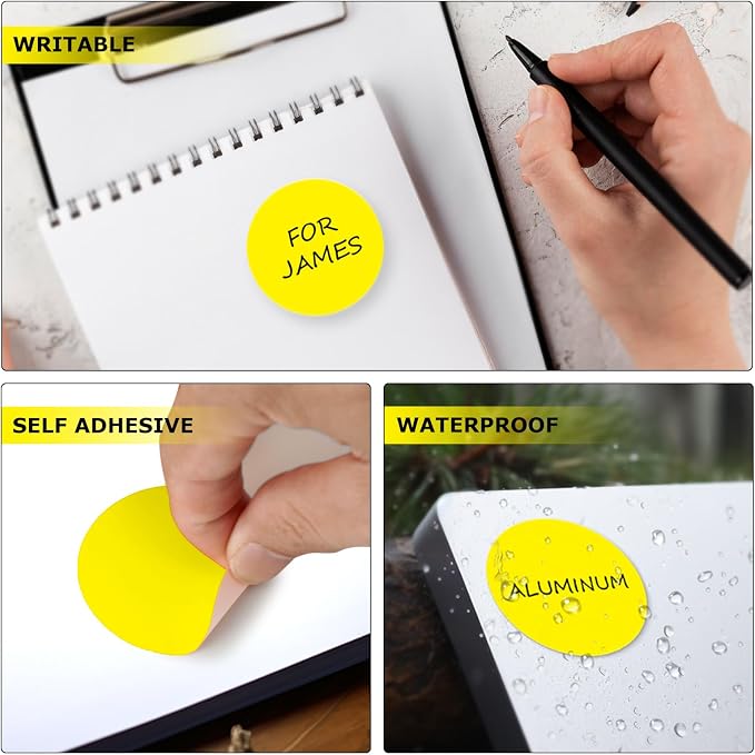 Yellow Round Stickers 2 Inch Waterproof Vinyl Coding Labels 80 PCS | Strong adhesive, Removable, Tear- & Scratch resistance, Easy to peel, Glossy finish, Writable dots for crafts office school