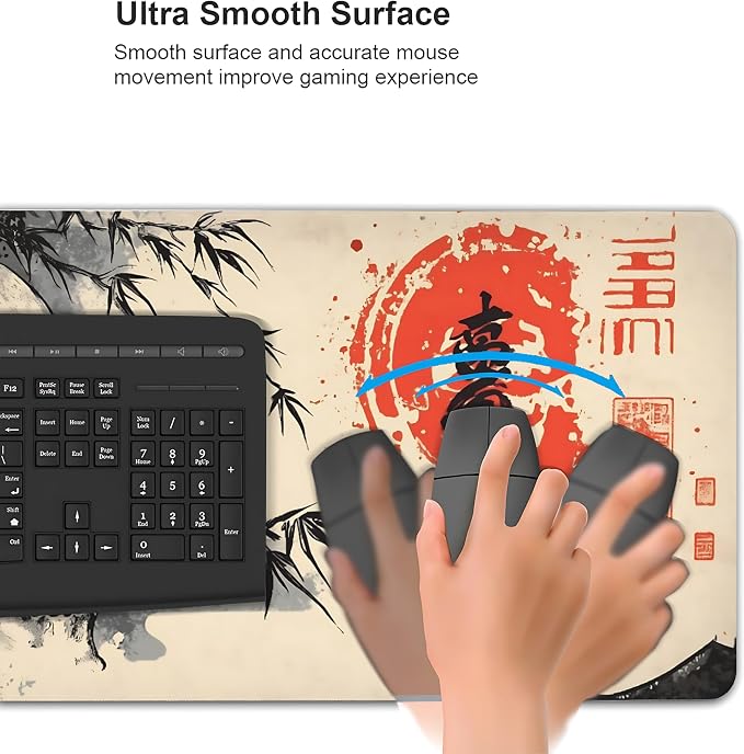 Aesthetic Skull Gaming Mouse Pad, Beige Black Japanese Desk Mat with Anti-Slip Base & Stitched Edges,35.4" x 15.7" in Desk Accessories for Women, Home Office Decor & Artistic Gift