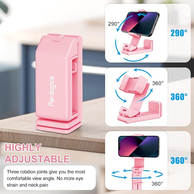 Perilogics Airplane Phone Holder Mount, Plane Travel Essentials, Pink | Universal in Flight Phone Stand, Hands Free, Dual 360° Rotatio, Must Haves Airplane Travel Accessory