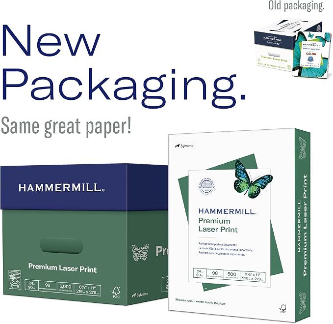 Hammermill Printer Paper,Premium Laser Print 24 lb,8.5 x 14-1 Ream (500 Sheets) - 98 Bright,Made in the USA,104612,(Pack of 10)