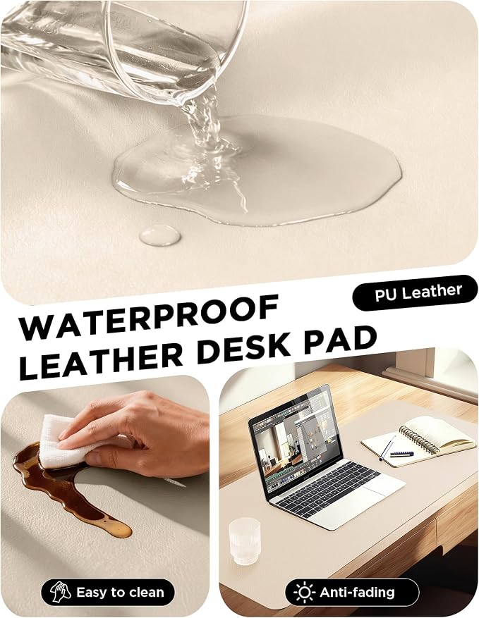 YSAGi 55" x 24" Large PU Leather Desk Mat for Keyboard and Mouse - Waterproof Non-Slip Desk Pad Protector for Office, Home, Writing Desk, Beige