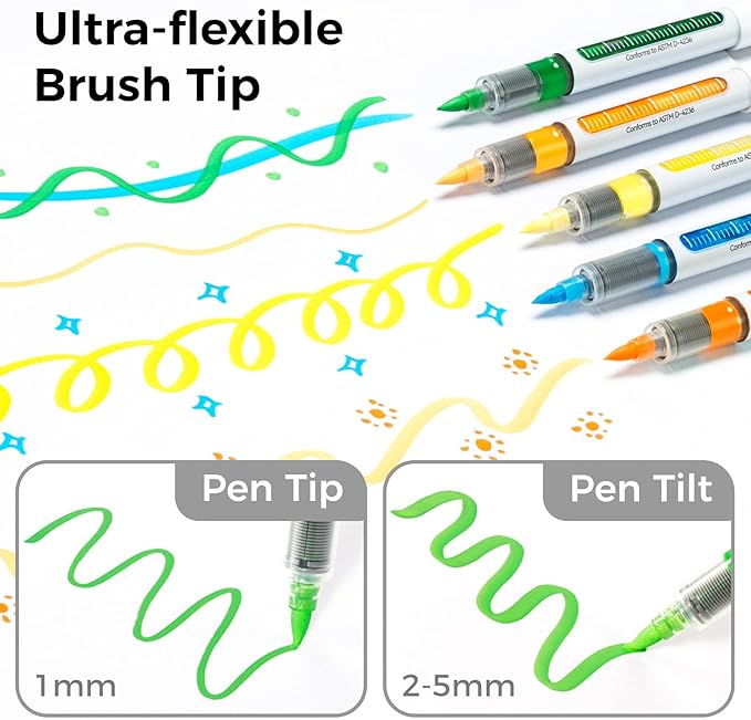Ohuhu Acrylic Paint Markers Brush Tip: 48 Pack Automatic Ink Control Acrylic Markers High Opacity Paint Pens Waterproof Lightfast for Rock Painting 3D Prints Easter Eggs Wood DIY Crafts- Nahuku