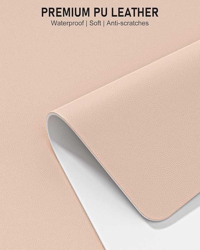 Desk Pad, 23.6" x 13.8" PU Leather Non-Slip Desk Mat Large Mouse Pad for Desktop, Waterproof Laptop Computer Writing Mat for Office, Home, Work, Gaming, Flesh Pink