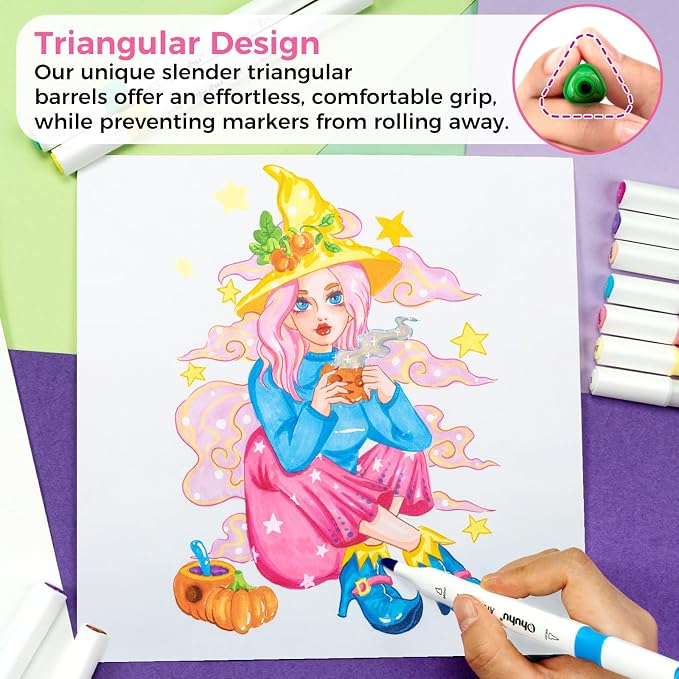 Ohuhu Alcohol Markers Brush& Chisel 96 Colors Drawing Markers for Coloring | Dual Tips Art Marker Set for Beginners, 94 Vibrant Colors& 2 Colorless Blender for Adult Drawing Sketching, Great Value Pack