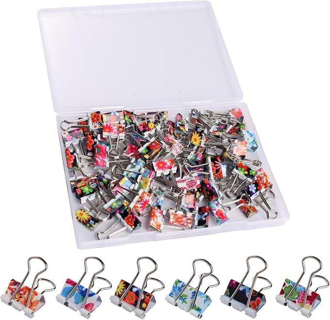 Ufmarine 60 Pcs Small Binder Clips3/4 Inch, Flower Cute Binder Clips for Office, Standard Size
