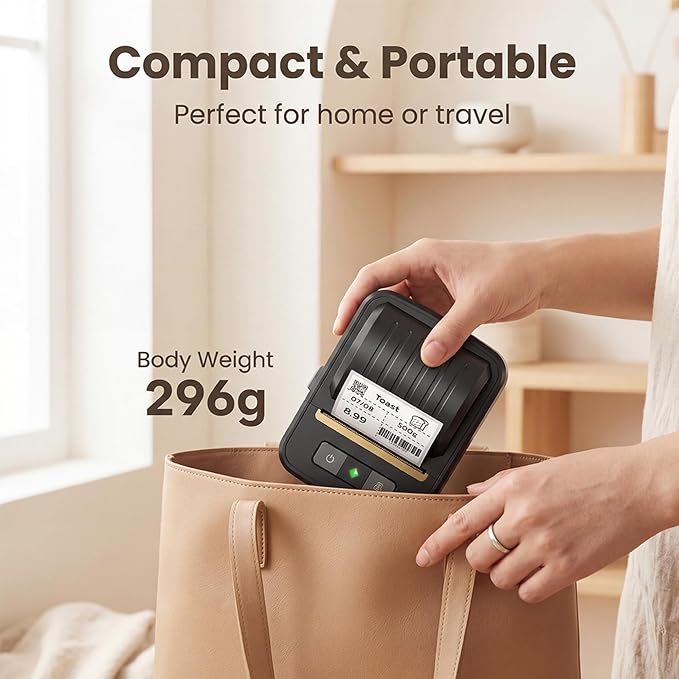 Label Maker Machine with Tape, Bluetooth 2 Inch Thermal Label Printer | Bluetooth Portable Inkless Sticker Printer for Small Business, Home, School & Office Organization, Includes 1 Label Roll
