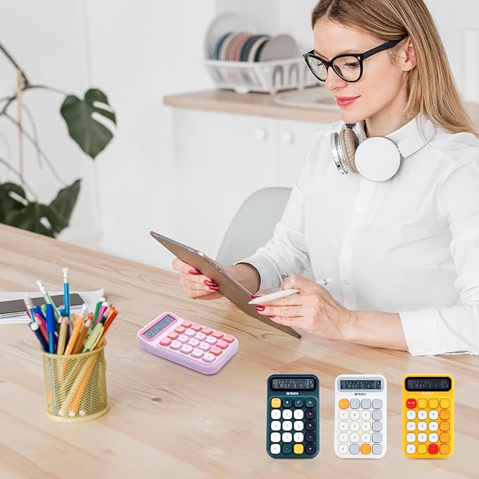 M&G Mechanical Switch Calculator, 12 Digits, Large LCD Display and Big Buttons, Cute White Desktop Calculator for Office, Home, School (Battery Included)