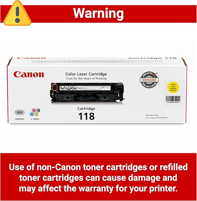Canon Genuine 118 Yellow Toner Cartridge Compatible with MF720 Series, LBP7200Cdn, LBP7660Cdn, MF8300 Series, MF8580Cdw