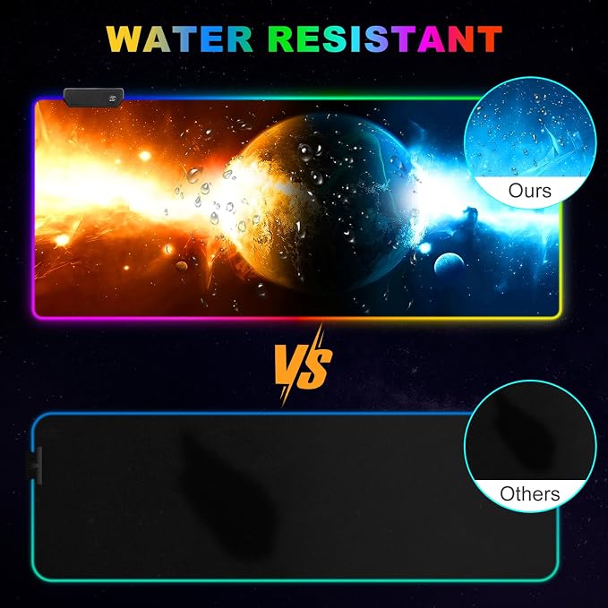RGB Gaming Mouse Pad Large, Extended LED Mouse Mat XXL 35.4x15.7 inch, 14 Lighting Modes, 2 Brightness, Non-Slip Rubber Base Mousepad Waterproof Keyboard Mat,Universe Space Starry Sky