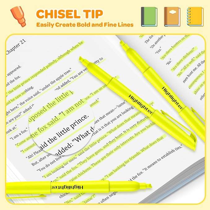 48 Pack Yellow Highlighters - Bulk Set with Chisel Tip, Quick Dry Ink and No Bleed Through, For Studying, Note-Taking, Back to School, Office, Students & Teachers Supplies