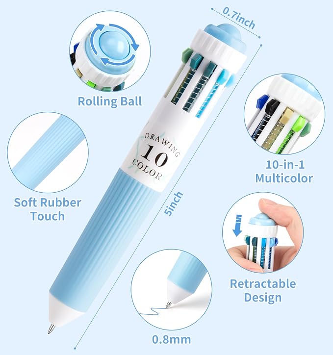 3 Pack Multicolor Pens, 10-in-1 Colored Ballpoint Pen, 28 Colors | 0.8mm Fine Point Smooth Writing, Retractable Ballpoint Pens for Office School Students Teens