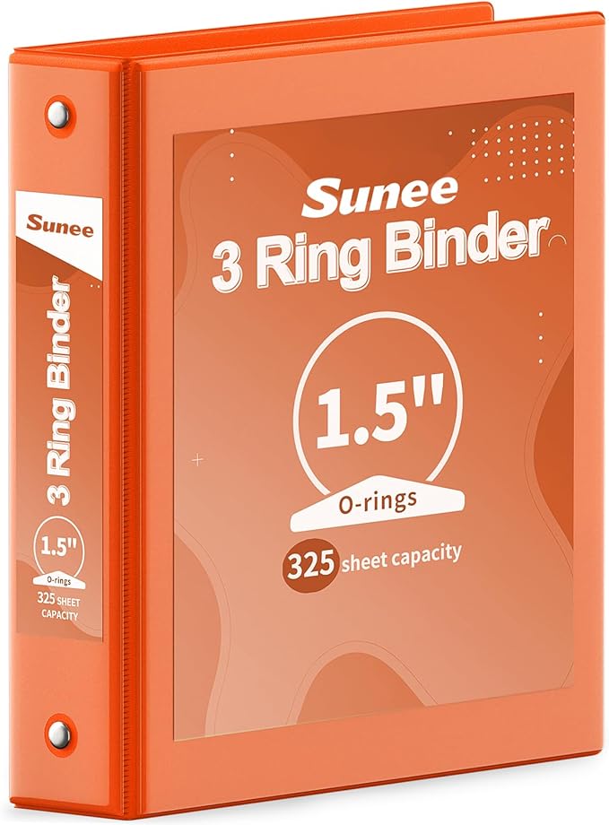 SUNEE 3 Ring Binder 1.5 Inch 1 Pack, Clear View Binder Three Ring PVC-Free (Fit 8.5x11 Inches) for School or Office Supplies, Orange