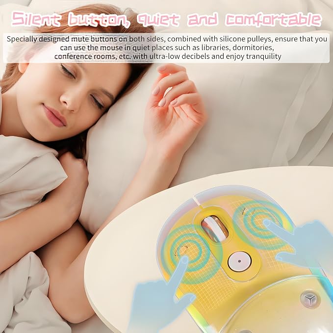 elec Space Cute Wireless Bluetooth Mouse - Rechargeable Silent Mouse with Magnetic Sand Cover, 3 Mode Connectivity, RGB Lighting, Ergonomic Design for Home, Office & School Use (Yellow)